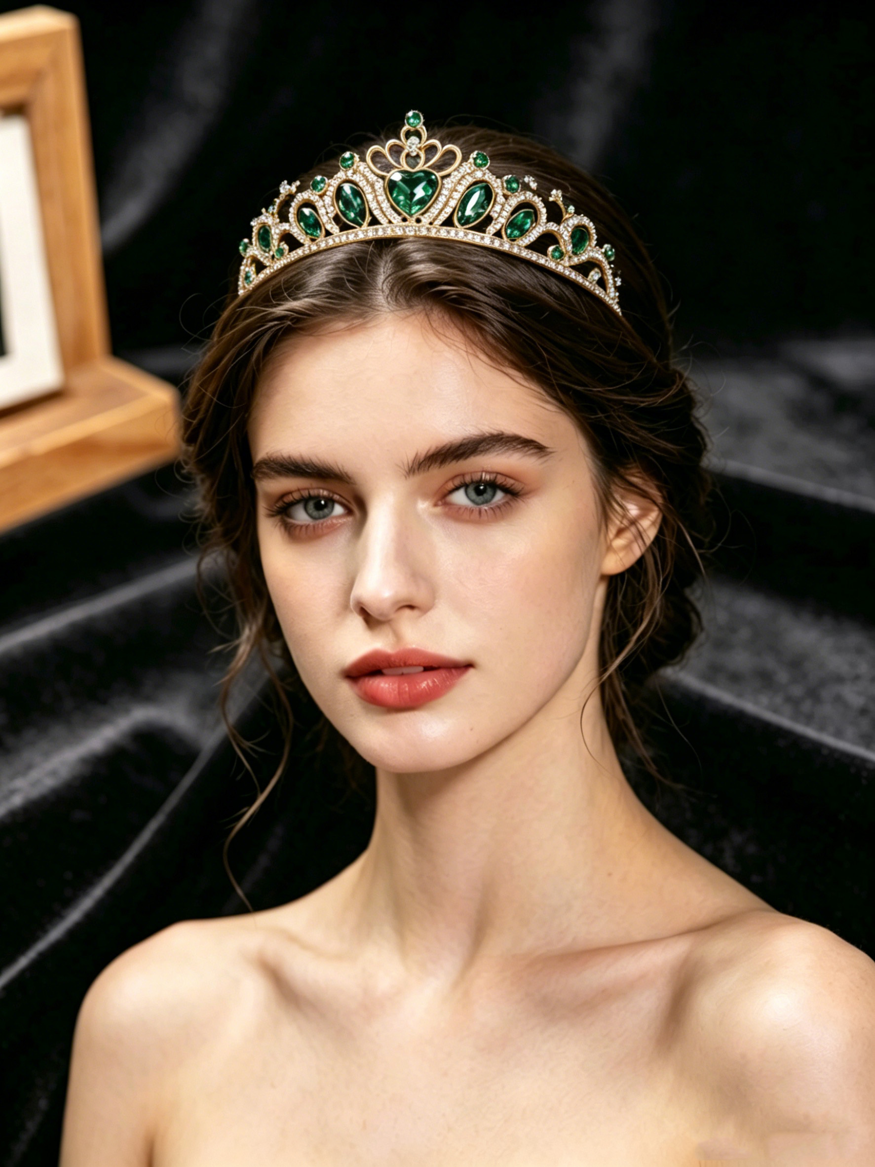 Lighting Decoration Wedding - Retro Heart-Shaped Emerald Green Rhinestone Crown