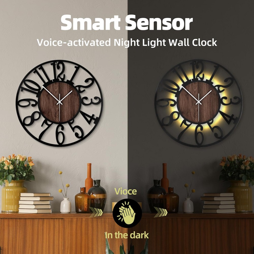 24 Inch Large Metal Wall Clock - Lighting Metal Wall Decor 评论和价格