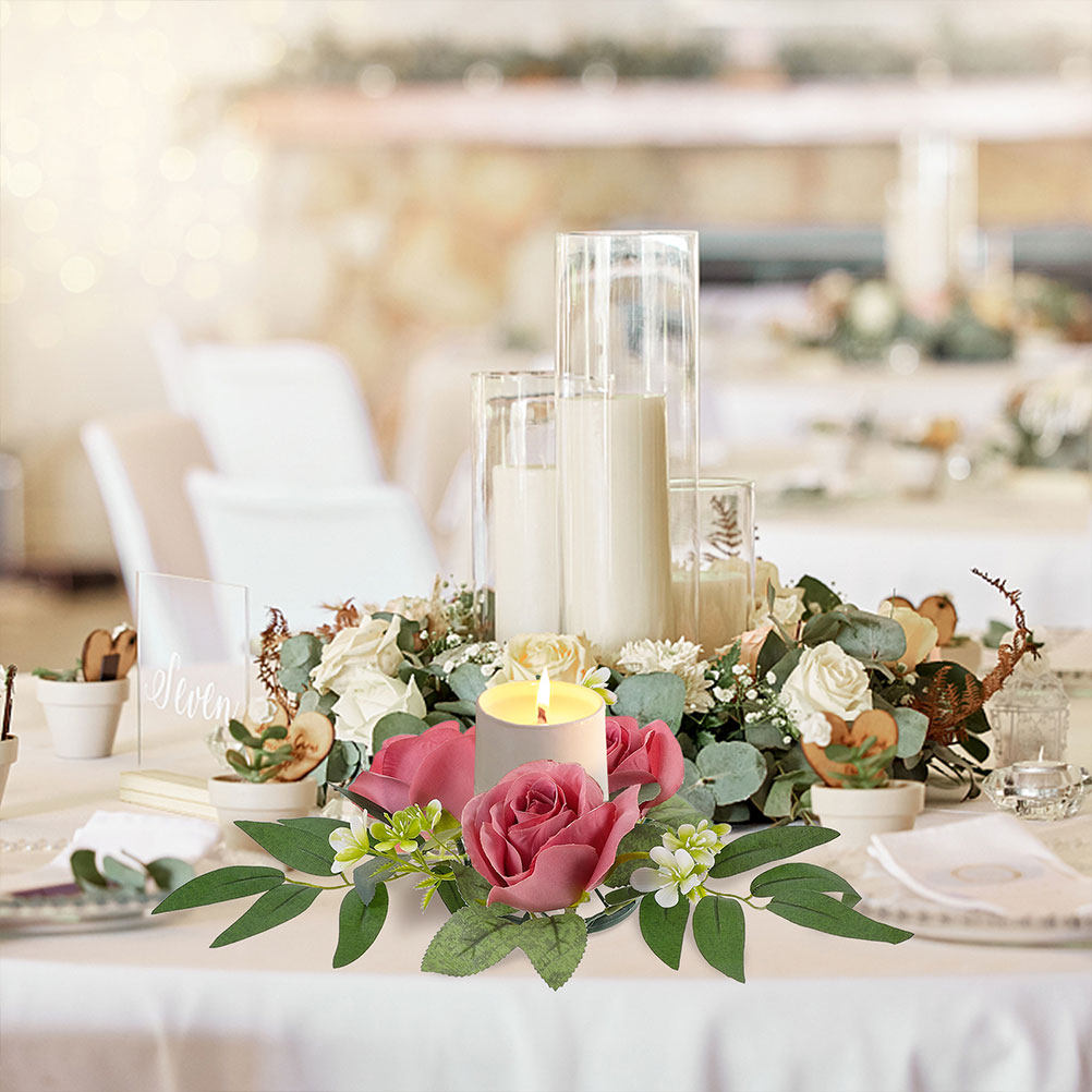2Pcs Artificial Rose Ring Wrea - Lighting Decor Photos 评论和价格