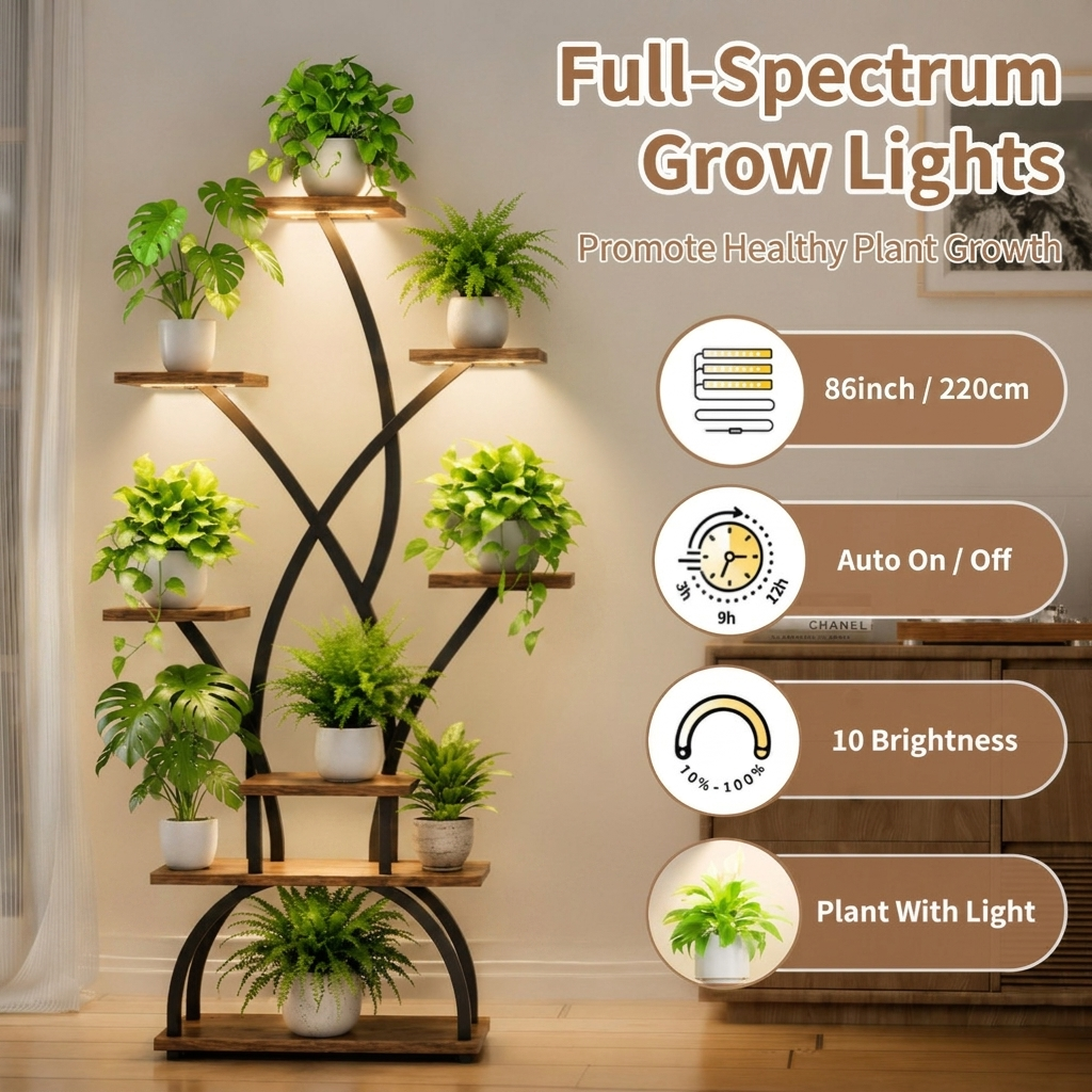 Indoor Plant Stand with Grow L - Lighting Room Decor Photo 评论和价格