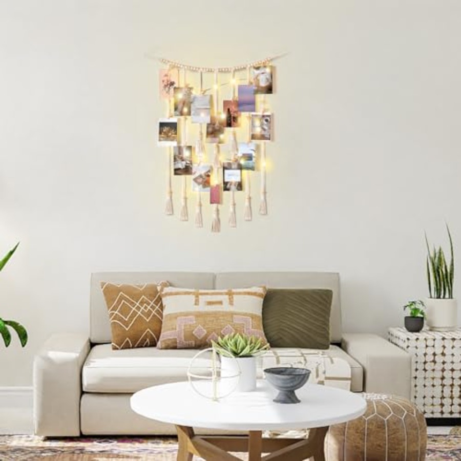 Macrame Hanging Photo Display  - Lighting Room Decor Photo 评论和价格